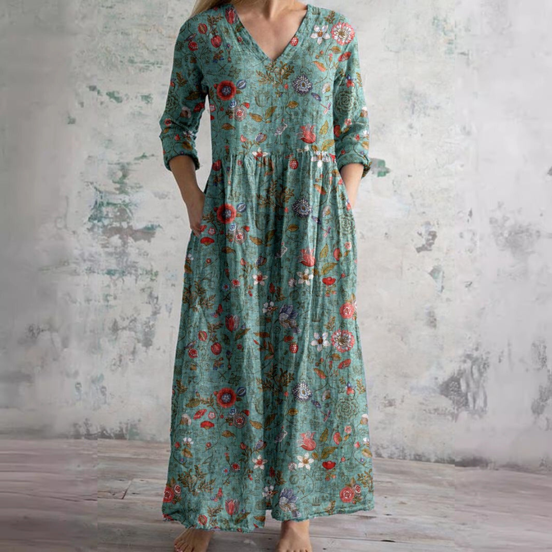 Maxi Jurk met Bloemenprint en V-Hals