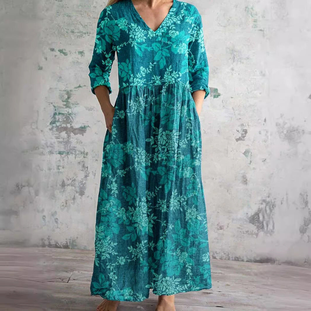 Maxi Jurk met Bloemenprint en V-Hals