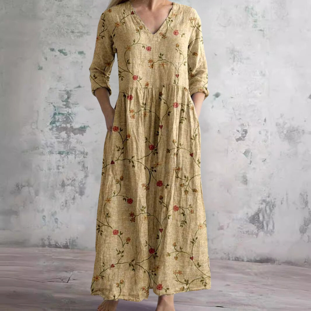 Maxi Jurk met Bloemenprint en V-Hals