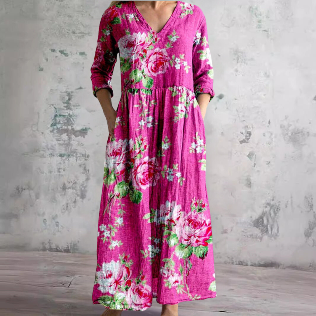 Maxi Jurk met Bloemenprint en V-Hals
