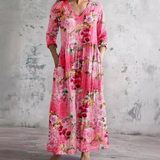 Dames Maxi Jurk met Bloemenprint en V-Hals