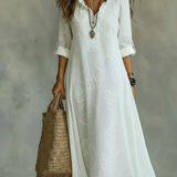 Maxi Jurk met Borduursels en V-Hals