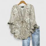 Dames blouse met botanische print en knoopsluiting