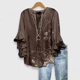 Dames blouse met botanische print en knoopsluiting