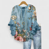 Dames blouse met botanische print en knoopsluiting