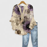 Dames blouse met botanische print en knoopsluiting