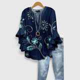 Dames blouse met botanische print en knoopsluiting