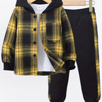 MiniStyle jongens set met geruite hoodie en bijpassende trainingsbroek, gemaakt van zachte, comfortabele stof – perfecte casual outfit voor dagelijks dragen en spelen.