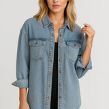 Denim Blouse met Knopen en Borstzakken