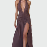Diepe V-Hals Maxi Jurk met Split