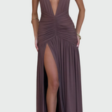 Diepe V-Hals Maxi Jurk met Split