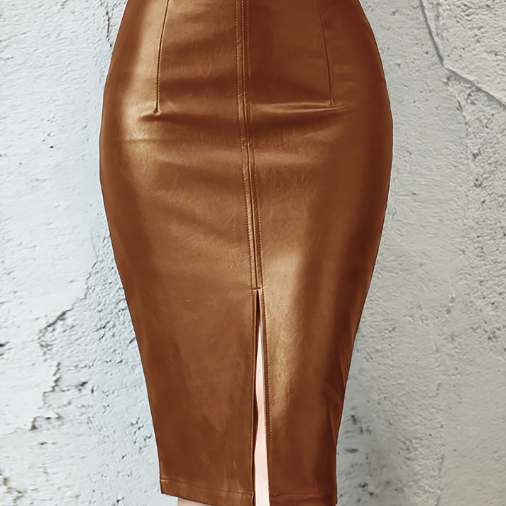 Dames Midi Rok met Split en Hoge Taille