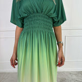 Ombre Midi Jurk met Gesmokte Taille