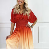Ombre Midi Jurk met Gesmokte Taille