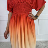 Ombre Midi Jurk met Gesmokte Taille