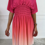 Ombre Midi Jurk met Gesmokte Taille