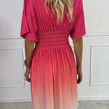 Ombre Midi Jurk met Gesmokte Taille