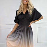Ombre Midi Jurk met Gesmokte Taille
