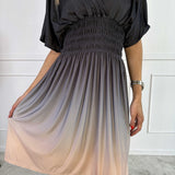 Midi Jurk met Ombre Print en Smock Taille