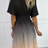 Ombre Midi Jurk met Gesmokte Taille