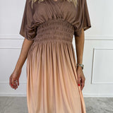 Ombre Midi Jurk met Gesmokte Taille