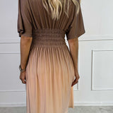 Ombre Midi Jurk met Gesmokte Taille