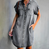 Denim Blousejurk met Knoopsluiting
