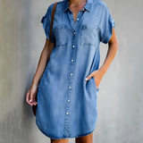 Denim Blousejurk met Knoopsluiting