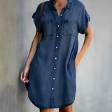 Denim Blousejurk met Knoopsluiting