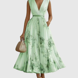 Dames Midi Jurk met Bloemenprint en V-hals