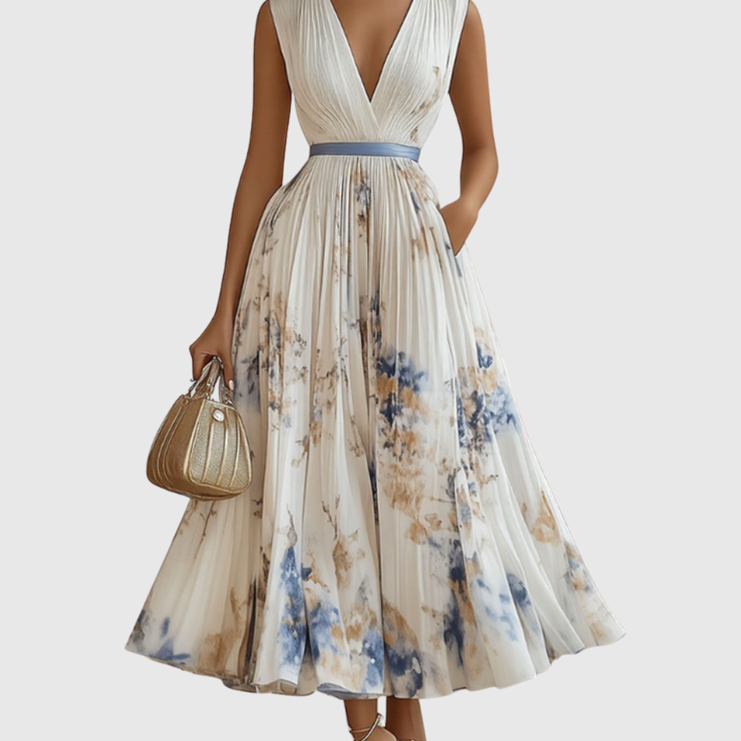 Dames Midi Jurk met Bloemenprint en V-hals