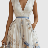 Dames Midi Jurk met Bloemenprint en V-hals