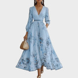Dames Midi Jurk met Bloemenprint en V-hals