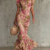 Dames Maxi Jurk met Bloemenprint en Ruches