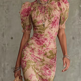 Dames Maxi Jurk met Bloemenprint en Ruches