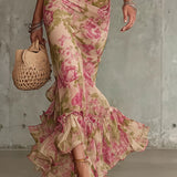 Dames Maxi Jurk met Bloemenprint en Ruches