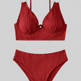 Dames Bikini met Geribde Textuur en V-Hals