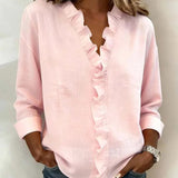 Linnen Blouse met V-Hals en Ruches