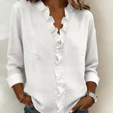Linnen Blouse met V-Hals en Ruches
