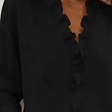 Linnen Blouse met V-Hals en Ruches