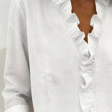 Linnen Blouse met V-Hals en Ruches