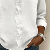 Linnen Blouse met V-Hals en Ruches