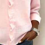 Linnen Blouse met V-Hals en Ruches