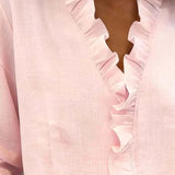 Linnen Blouse met V-Hals en Ruches