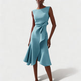 Midi Jurk met Drapering en Asymmetrische Volantzoom