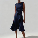 Midi Jurk met Drapering en Asymmetrische Volantzoom