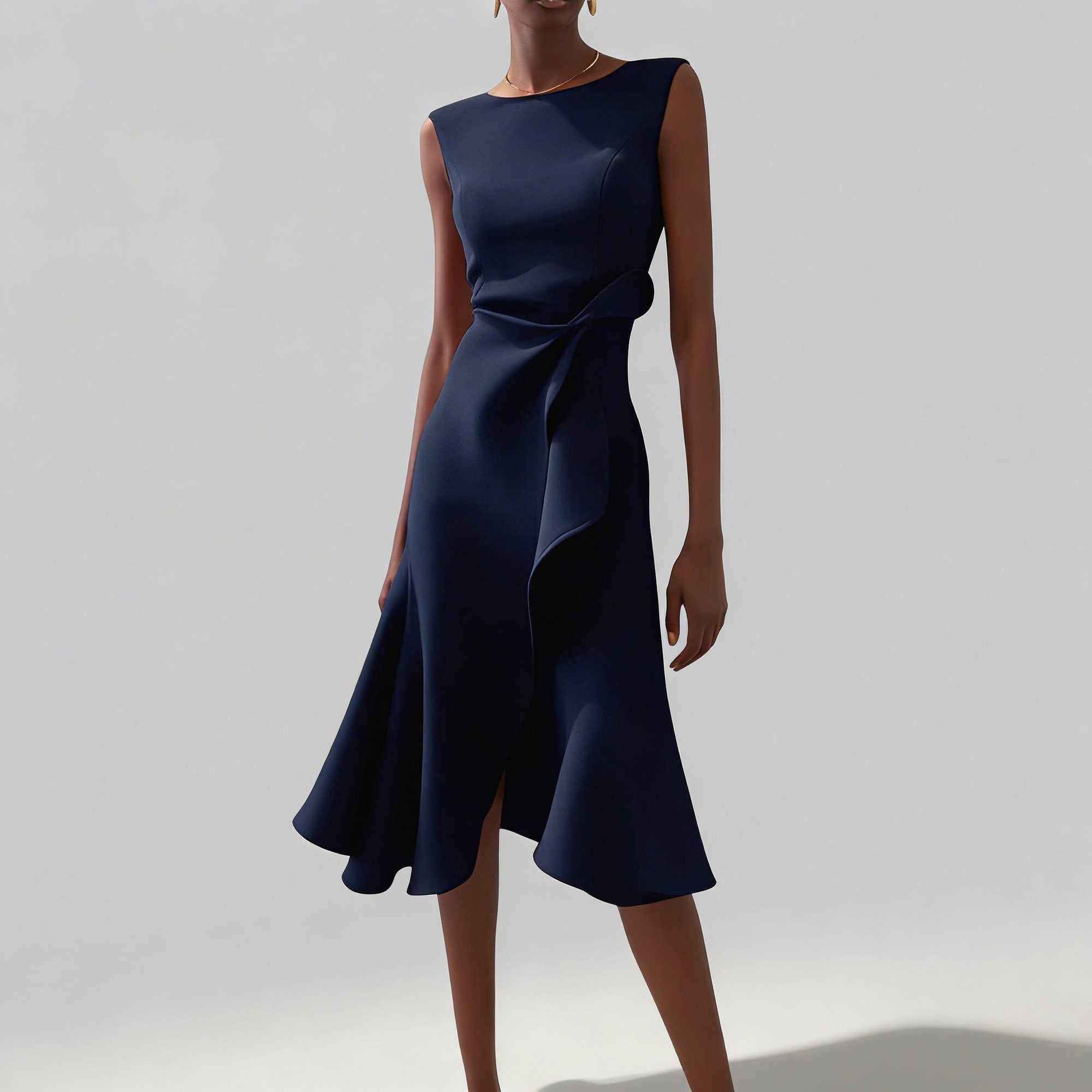 Midi Jurk met Drapering en Asymmetrische Volantzoom