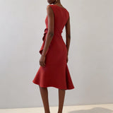 Midi Jurk met Drapering en Asymmetrische Volantzoom
