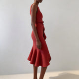 Midi Jurk met Drapering en Asymmetrische Volantzoom