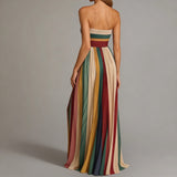 Strapless Maxi Jurk met Multicolor Strepen